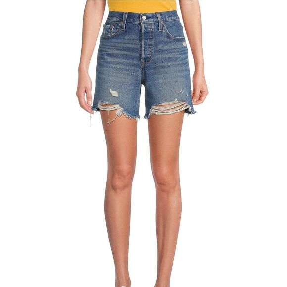 NEW Levi’s 501 High Rise Mid Thigh Distressed Denim Shorts 31 - Picture 9 of 9